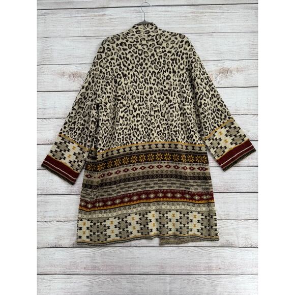 Vertigo Animal Print Open Front Cardigan Sweater Womens Medium Brown Beige - Picture 2 of 13